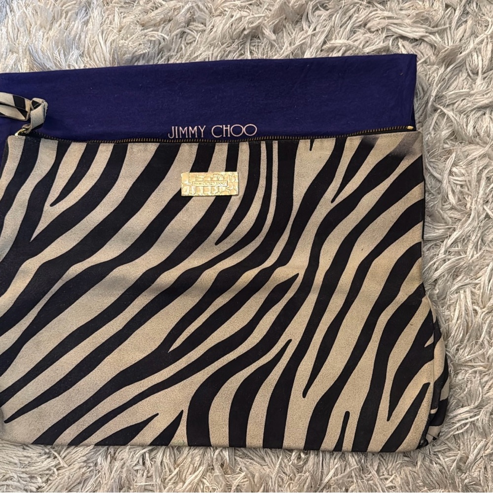 Jimmy Choo Black and Cream Animal Print Clutch - Picture 2 of 3